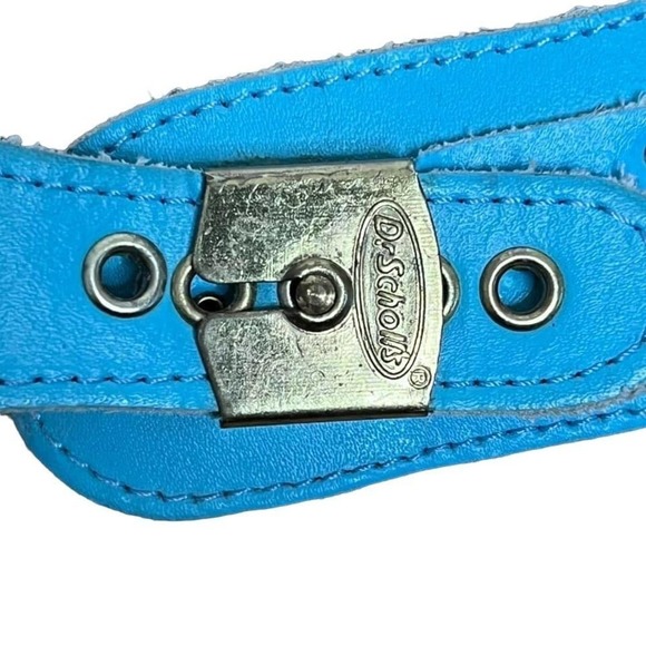 VINTAGE Dr. School's The Original Wood Sandals Slides Blue Leather - Picture 5 of 7